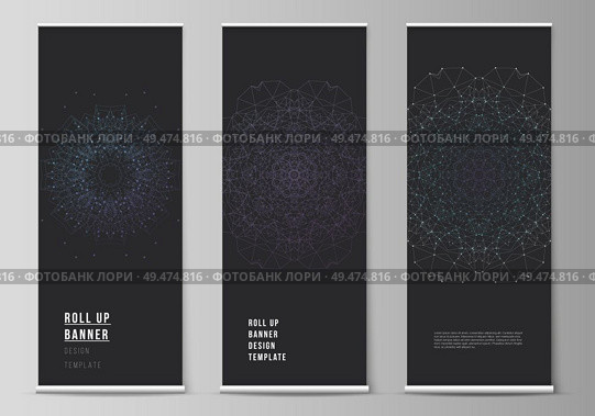 The vector layout of roll up banner stands, vertical flyers, flags design business templates. Big Data Visualization, geometric communication background with connected lines and dots. The vector layout of roll up banner stands, vertical flyers, flags design business templates. Big Data Visualization, geometric communication background with connected lines and dots. Стоковая иллюстрация, агентство Ingram Publishing / Фотобанк Лори