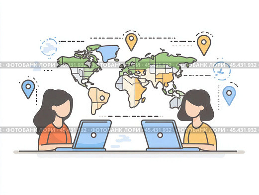 The work of the technical support service for customers around the world. Generated by AI. Стоковое AI-изображение, AI-художник Ярославский Максим / Фотобанк Лори