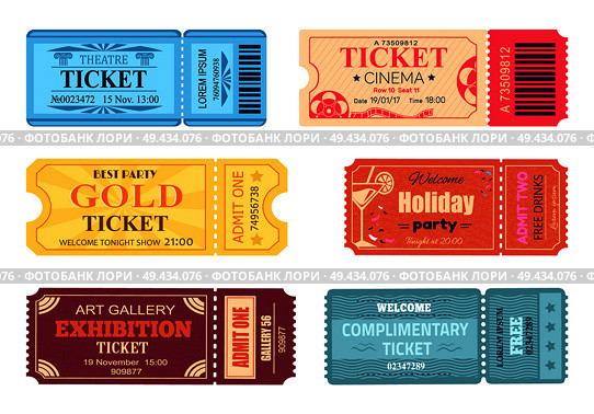 Theatre cinema ticket best party gold welcome holiday art gallery complimentary free coupon with control code vector illustration set of papers. Theatre Cinema Ticket Best Party Gold Welcome Set. Стоковая иллюстрация, агентство Ingram Publishing / Фотобанк Лори