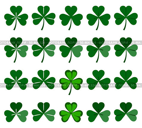 Three-leaf shamrock clover icon set. Symbol of Lucky Irish beer festival St Patrick’s day. Vector Illustration. Стоковая иллюстрация, агентство Ingram Publishing / Фотобанк Лори