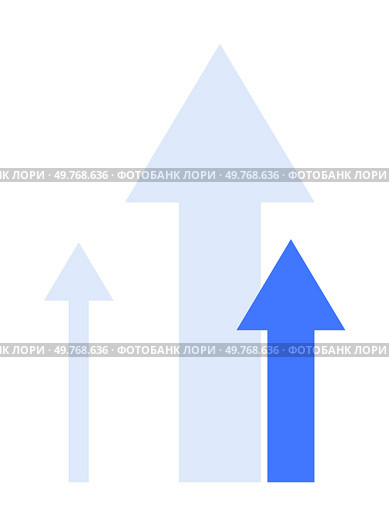 Three upward-pointing arrows symbolize growth, success, progress, and positive outcomes. Ideal for business, finance, personal development, digital media, and motivation themes. Simple vector style.. Growth and Success Represented by Upward Arrows in Blue Tones. Стоковая иллюстрация, агентство Ingram Publishing / Фотобанк Лори