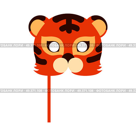 Tiger animal carnival mask vector illustration in flat style. Striped orange and brown tiger beast. Funny childish masquerade mask isolated. New Year masque for festivals, holiday dress code for kids. Tiger Cat Carnival Mask Striped Orange Brown Beast. Стоковая иллюстрация, агентство Ingram Publishing / Фотобанк Лори