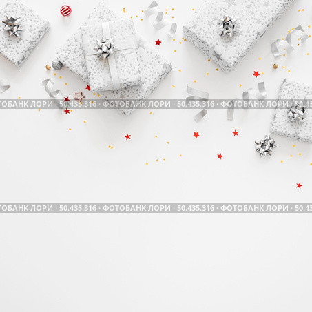 top view assortment festive wrapped presents. Стоковое фото, агентство Ingram Publishing / Фотобанк Лори
