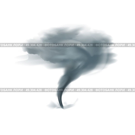 Tornado Realistic Black On White. Tornado twirling twister spinning into cloudy sky in black grey shades on white background realistic vector illustration . Стоковая иллюстрация, агентство Ingram Publishing / Фотобанк Лори