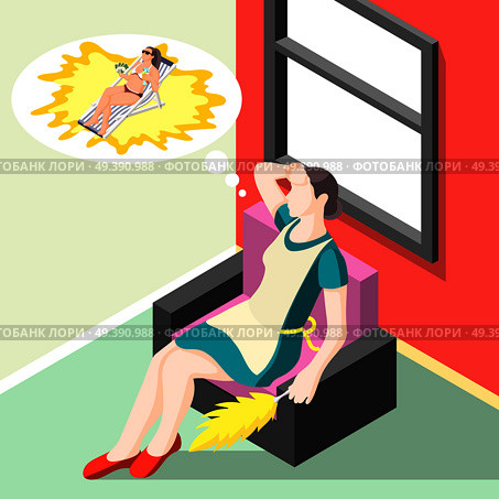 Tortured Housewife Isometric Background. Стоковая иллюстрация, агентство Ingram Publishing / Фотобанк Лори