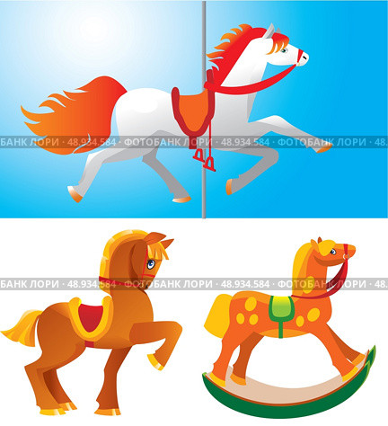 Toy horses isolated on white background. Стоковая иллюстрация, агентство Ingram Publishing / Фотобанк Лори