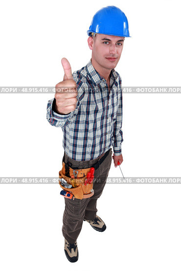 Tradesman giving the thumb’s up. Стоковое фото, агентство Ingram Publishing / Фотобанк Лори