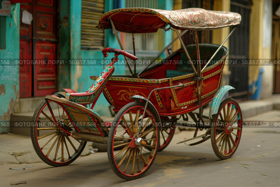 Traditional cycle rickshaw parked on a havana street, cuba. Стоковое AI-изображение, AI-художник Иван Рябоконь / Фотобанк Лори