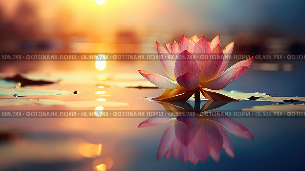 tranquil lotus flower on water ai generated. Стоковое AI-изображение, AI-художник Vectorwin / Фотобанк Лори