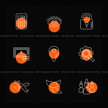 travel , destination , shopping , reset , calender , camera , sports , calcualtor , folders , globe , world ,icon, vector, design,  flat,  collection, style, creative,  icons. Стоковая иллюстрация, агентство Ingram Publishing / Фотобанк Лори