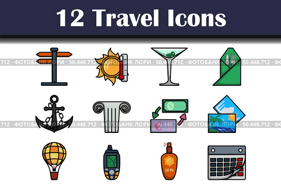 Travel Icon Set. Editable Bold Outline With Color Fill Design. Vector Illustration. Стоковая иллюстрация, агентство Ingram Publishing / Фотобанк Лори