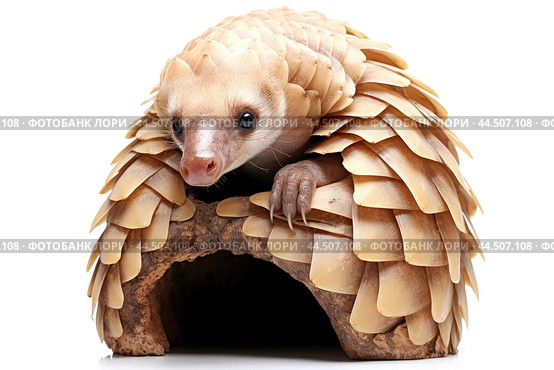 Tree pangolin on a white backround. Стоковое AI-изображение, AI-художник Veniamin Kraskov / Фотобанк Лори
