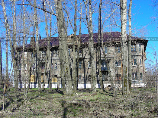 Трехэтажный кирпичный жилой дом. 1950 года постройки. Заводской тупик, 1. Город Электроугли. Ногинский район. Московская область (2013 год). Стоковое фото, фотограф lana1501 / Фотобанк Лори