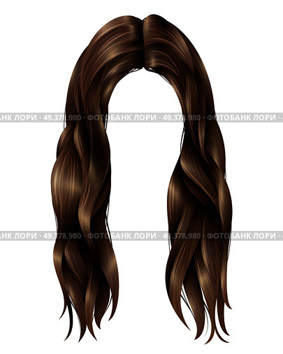 Trendy female dark long hairs with parted in middle, wavy strands on white background isolated vector illustration. Trendy Female Long Hairs. Стоковая иллюстрация, агентство Ingram Publishing / Фотобанк Лори