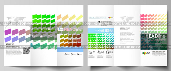 Tri-fold brochure business templates on both sides. Easy editable vector layout in flat design. Colorful rectangles, moving dynamic shapes forming abstract polygonal style background.. Tri-fold brochure business templates on both sides. Easy editable abstract vector layout in flat design. Colorful rectangles, moving dynamic shapes forming abstract polygonal style background. Стоковая иллюстрация, агентство Ingram Publishing / Фотобанк Лори