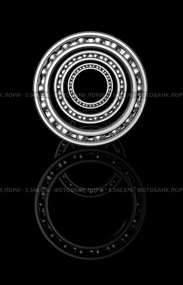 Три шарикоподшипника в ряд на оси с отражением на темном фоне. Стоковая иллюстрация, иллюстратор Александр Степанов / Фотобанк Лори