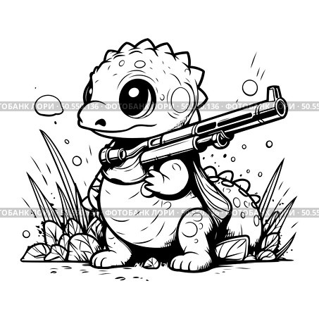 Triceratops dinosaur with a gun in his hand. Vector illustration. Стоковая иллюстрация, агентство Ingram Publishing / Фотобанк Лори