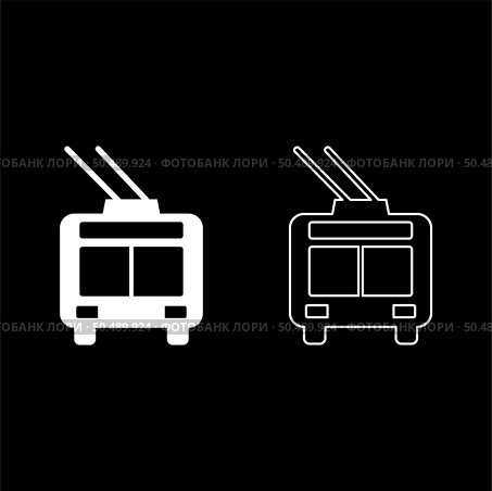 Trolleybus electric city transportation urban public transport trolley bus set icon white color vector illustration image simple solid fill outline contour line thin flat style. Trolleybus electric city transportation urban public transport trolley bus set icon white color vector illustration image solid fill outline contour line thin flat style. Стоковая иллюстрация, агентство Ingram Publishing / Фотобанк Лори