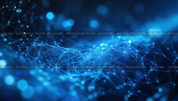 Цифровая сеть синих соединений. Стоковое AI-изображение, AI-художник Александр Жуков / Фотобанк Лори