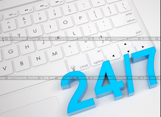 Цифры 24/7 на компьютерной клавиатуре. Стоковая иллюстрация, иллюстратор Кирилл Черезов / Фотобанк Лори