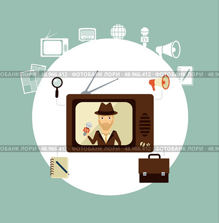 TV journalist acts in direct effire llustration. Стоковая иллюстрация, агентство Ingram Publishing / Фотобанк Лори
