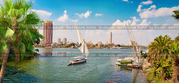 TV tower near Nile in Cairo at sunlight. Skyscrapers of Cairo. Стоковое фото, агентство Ingram Publishing / Фотобанк Лори