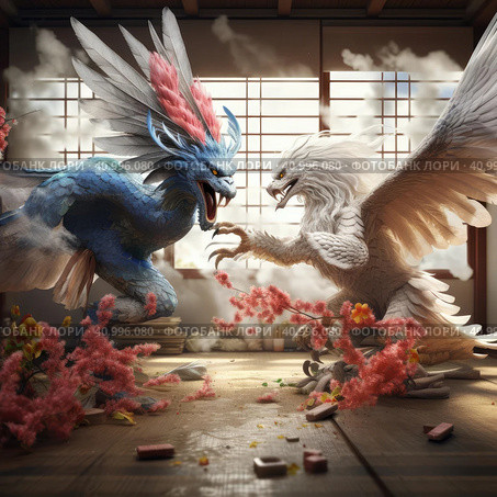Two eagles fight each other. Стоковое AI-изображение, AI-художник Кирилл Черезов / Фотобанк Лори