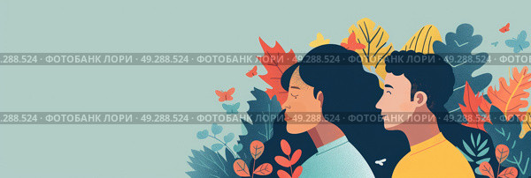 Two individuals standing side by side in a relaxed manner, appearing casual and comfortable with each other. Стоковое AI-изображение, AI-художник Данила Большаков / Фотобанк Лори