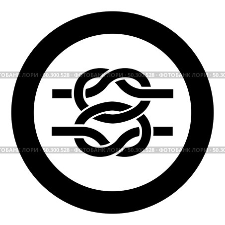 Two nautical knots Ropes Wire with loop Twisted marine cord icon in circle round black color vector illustration flat style simple image. Two nautical knots Ropes Wire with loop Twisted marine cord icon in circle round black color vector illustration flat style image. Стоковая иллюстрация, агентство Ingram Publishing / Фотобанк Лори