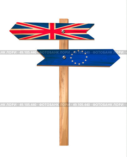 Two wooden signs - UK and EU. Brexit concept. Vector. Стоковая иллюстрация, агентство Ingram Publishing / Фотобанк Лори