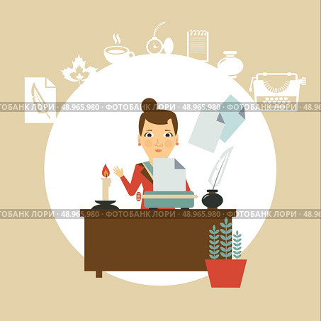 typewriter prints the document  illustration. Flat modern style vector design . Редакционная иллюстрация, агентство Ingram Publishing / Фотобанк Лори