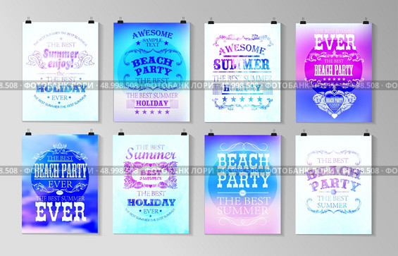 Typographical poster, retro design. Elements for Summer Holidays with colorful background. Calligraphic designs and ornaments. Стоковая иллюстрация, агентство Ingram Publishing / Фотобанк Лори
