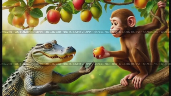 Угостить друга яблоком. Стоковое AI-видео, аниматор Антонина Тарасова / Фотобанк Лори