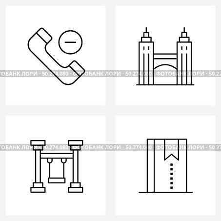 UI Set of 4 Basic Line Icons of mobile; park swing; less; landmark; book Vector Illustration. Стоковая иллюстрация, агентство Ingram Publishing / Фотобанк Лори