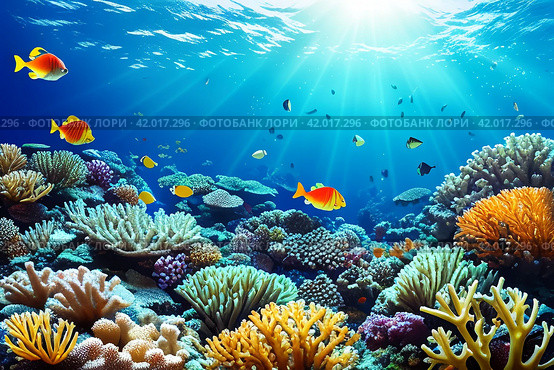 Underwater coral reef landscape with colorful fish. Стоковое фото, фотограф Анна Маркина / Фотобанк Лори