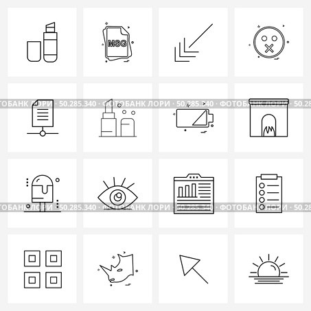 Universal Symbols of 16 Modern Line Icons of, emotions, msg, emote, left down Vector Illustration. Стоковая иллюстрация, агентство Ingram Publishing / Фотобанк Лори