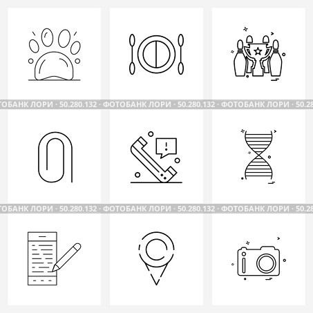 Universal Symbols of 9 Modern Line Icons of center, phone, bowling, paperclip, clamp Vector Illustration. Стоковая иллюстрация, агентство Ingram Publishing / Фотобанк Лори