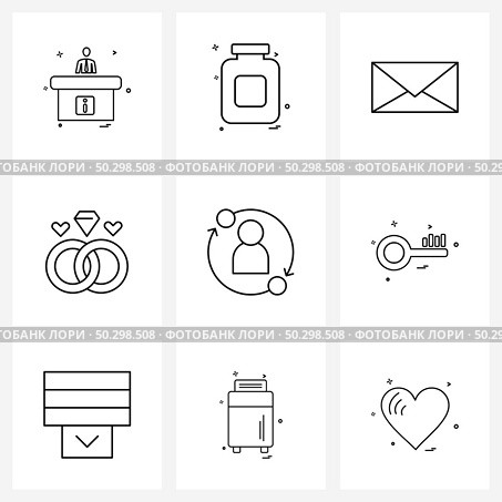 Universal Symbols of 9 Modern Line Icons of growth, appraisal increment, message, heart, valentine Vector Illustration. Стоковая иллюстрация, агентство Ingram Publishing / Фотобанк Лори