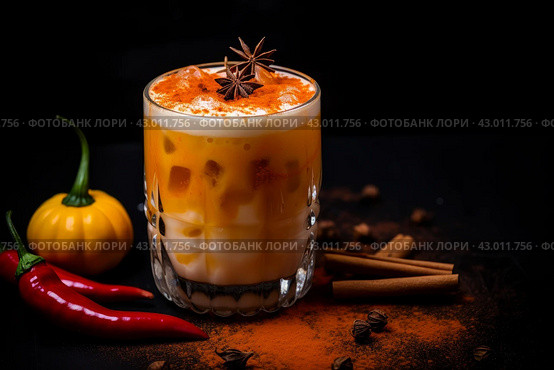 Unrefined Pumpkin drink glass organic. Generate Ai. Стоковое AI-изображение, AI-художник Иван Рябоконь / Фотобанк Лори