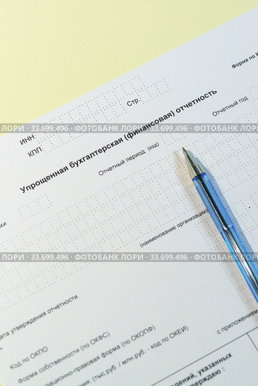 Упрощенная бухгалтерская (финансовая) отчетность (КНД 0710096). Документ и ручка. Стоковое фото, фотограф Наталья Гармашева / Фотобанк Лори