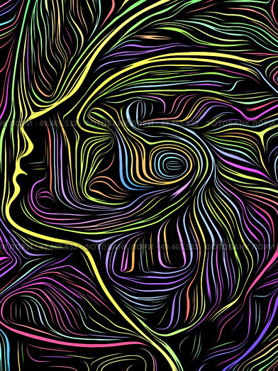 Upward looking human face profile done in classical woodcut style on subjects of human drama, poetry and idealism. Traditional Media series. Стоковое фото, агентство Ingram Publishing / Фотобанк Лори
