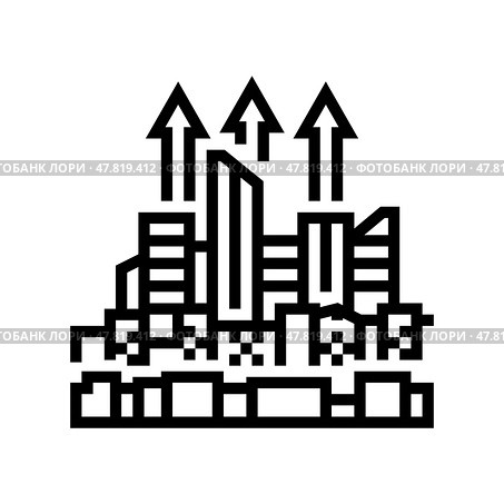 urban sprawl cyberpunk line icon vector illustration. Стоковая иллюстрация, иллюстратор Vectorwin / Фотобанк Лори