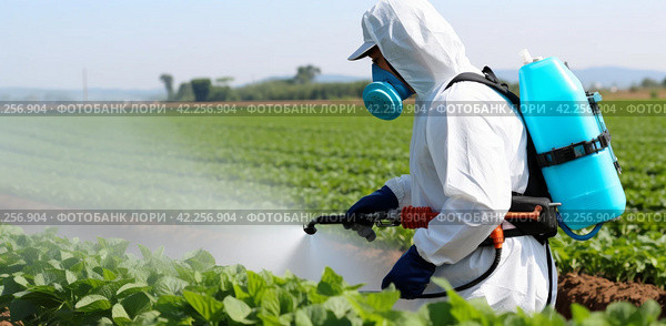 use of pesticides to protect crops is increasing in developed countries. Стоковое AI-изображение, AI-художник Юлия Гапеенко / Фотобанк Лори