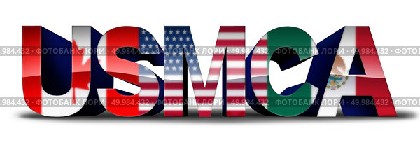 USMCA or the new NAFTA United States Mexico Canada agreement symbol with north america flags as a trade deal negotiation and economic deal fot the American Mexican and Canadian governments as a 3D illustration. . Стоковое фото, агентство Ingram Publishing / Фотобанк Лори