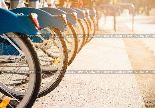 various bicycles rack sunlight available rent. Редакционное фото, агентство Ingram Publishing / Фотобанк Лори