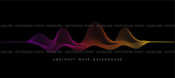 Vector background with spectrum color abstract wave dots. Modern science banner halftone effect. Music equalizer or soundwave concept. Vector background with color abstract wave dots. Стоковая иллюстрация, агентство Ingram Publishing / Фотобанк Лори