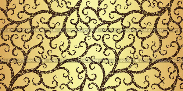 Vector golden doodle vintage curls seamless pattern. Floral organic background. For textiles, wallpaper and packaging. Стоковая иллюстрация, иллюстратор Ольга Дроздова / Фотобанк Лори