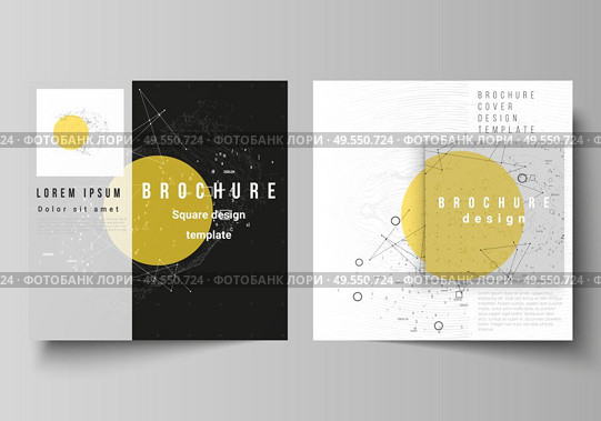Vector illustration layout of two square format covers design templates for brochure, flyer, magazine. Science or technology 3d background with dynamic particles. Chemistry and science concept. Vector illustration layout of two square format covers design templates for brochure, flyer, magazine. Science or technology 3d background with dynamic particles. Chemistry and science concept. Стоковая иллюстрация, агентство Ingram Publishing / Фотобанк Лори
