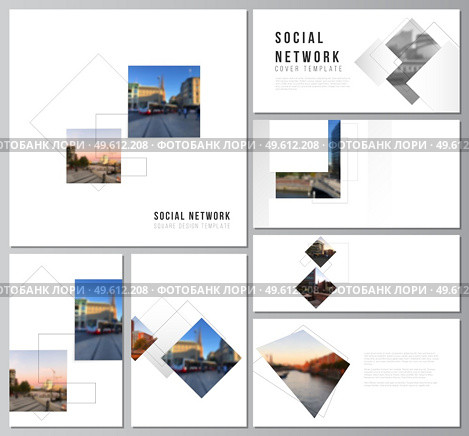 Vector layouts of modern social network mockups in popular formats with geometric simple shapes, lines and photo place for cover design, website design, website backgrounds or advertising mockups. Vector layouts of modern social network mockups in popular formats with geometric simple shapes, lines and photo place for cover design, website design, website backgrounds or advertising mockups. Стоковая иллюстрация, агентство Ingram Publishing / Фотобанк Лори