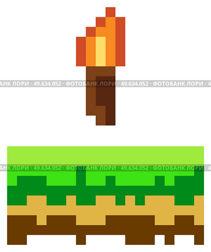 Vector pixel torch. Pixel art style 8-bit. Illustration of pixelated object with fire on white background. Cartoon flambeau to use in computer pixel-game. Minimalistic pixel graphic burning facility. Vector pixel torch. Pixel art 8-bit. Illustration of pixelated object with fire on white background. Стоковая иллюстрация, агентство Ingram Publishing / Фотобанк Лори